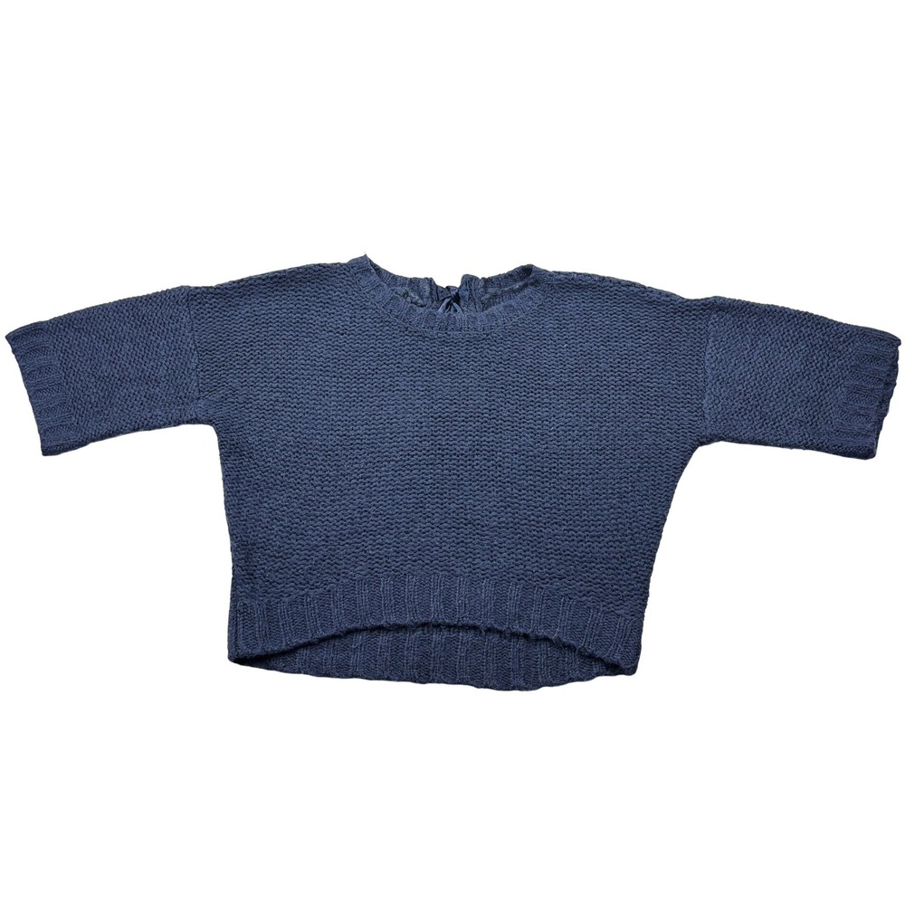 Maeve Anthropologie Sweater Womens Medium Navy Blue Wool Chunky Knit Ribbon Tie